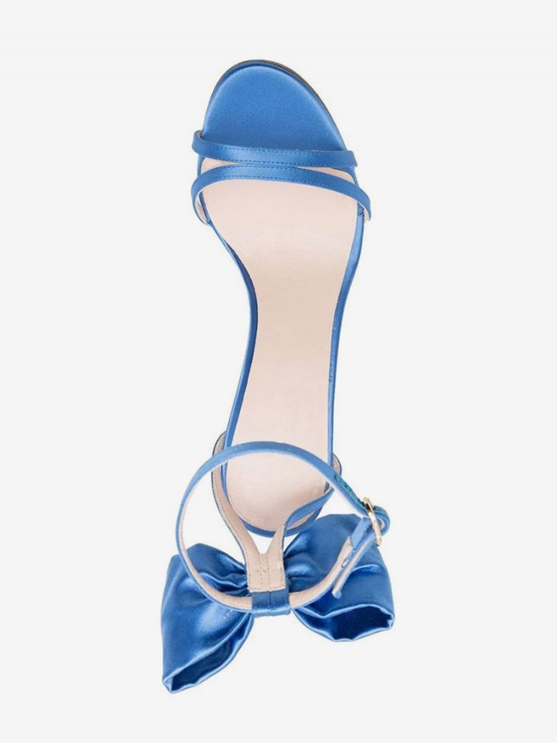 Damen-sandalen Mit Absatz Blauer Satin Offene Zehenpartie Schleife Stiletto-absatz Abschlussballschuhe - Blau