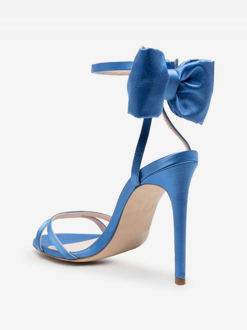 Damen-sandalen Mit Absatz Blauer Satin Offene Zehenpartie Schleife Stiletto-absatz Abschlussballschuhe - Blau