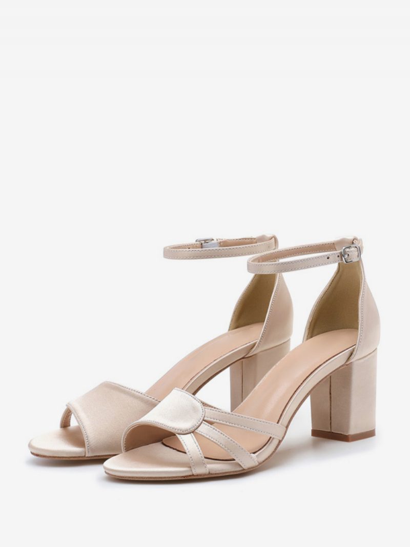 Damen-sandalen Mit Blockabsatz Satin Offener Zehenbereich Knöchelriemen Pumps Brautjungfernschuhe