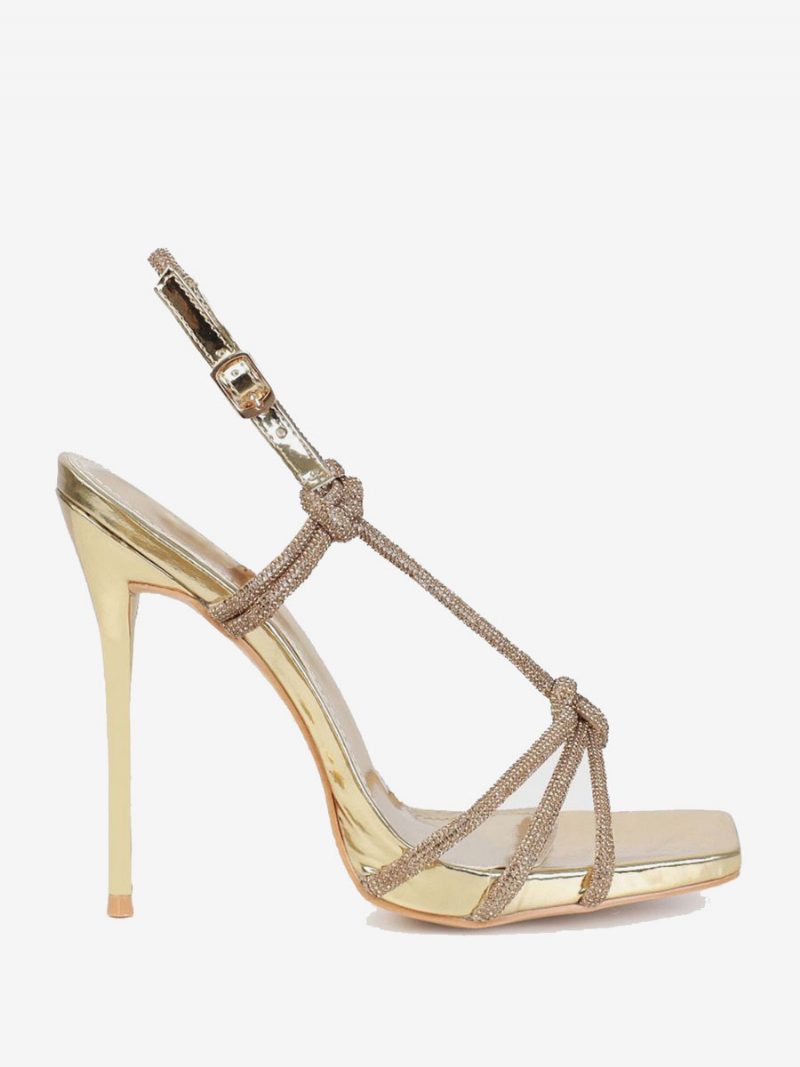 Damen-sandalen Mit Goldenem Glitzer Offener Zehenbereich Stiletto-absatz Sandalen Party-schuhe - Gold