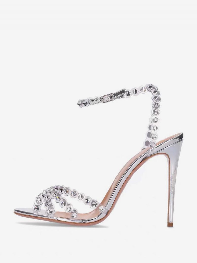 Damen-sandalen Mit Hohem Absatz Grüne Offene Zehenpartie Strasssteine Knöchelriemen Stiletto-absatz Abschlussball-party-schuhe - Transparent