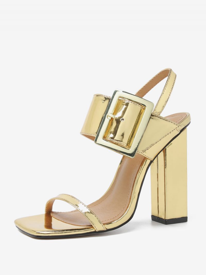 Damen-sandalen Mit Klobigem Absatz Aus Pu-leder - Gold