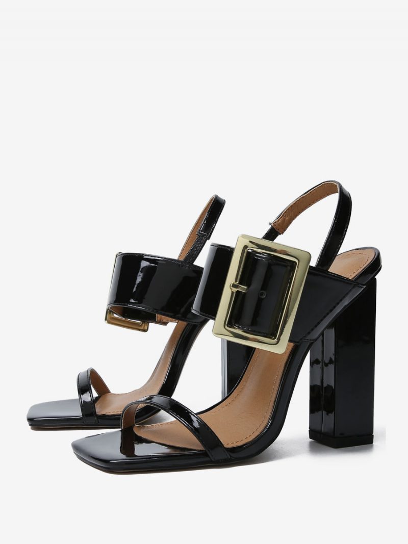 Damen-sandalen Mit Klobigem Absatz Aus Pu-leder - Schwarz