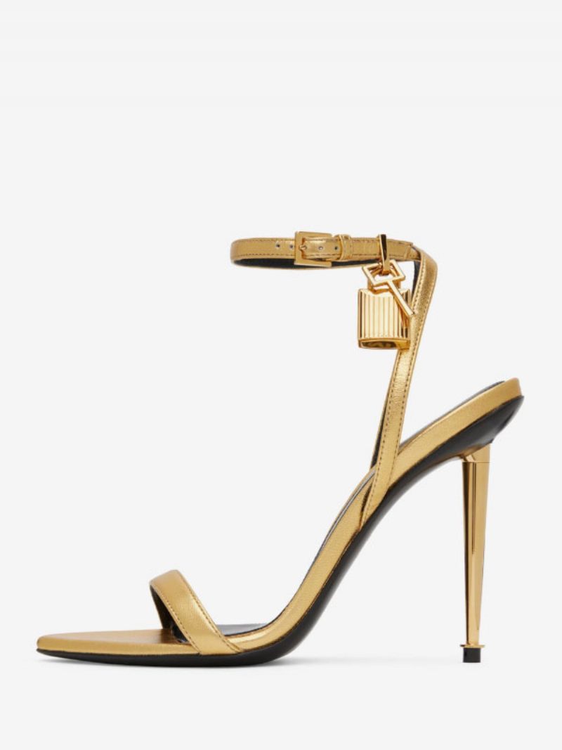 Damen-sandalen Mit Knöchelriemen Stiletto-absatz Goldene Ballschuhe Schloss