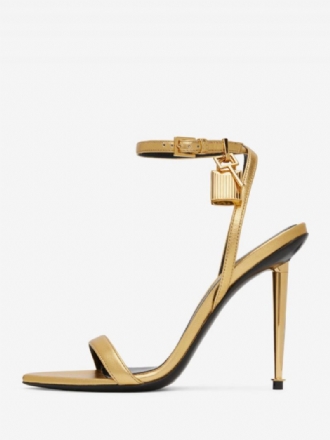 Damen-sandalen Mit Knöchelriemen Stiletto-absatz Goldene Ballschuhe Schloss