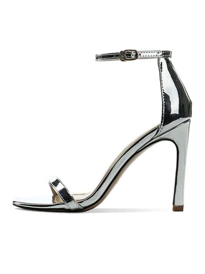 Damen-sandalen Mit Knöchelriemen Stiletto-absatz Und Ballabsatz Schwarz - Silber