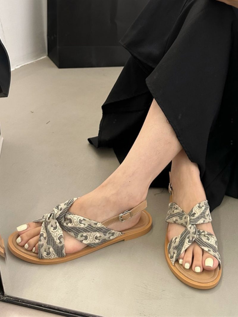 Damen-sandalen Mit Malriemen Verstellbar Textil Offener Zehenbereich - Hellgelb