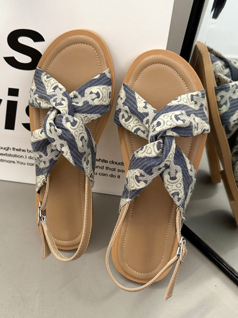 Damen-sandalen Mit Malriemen Verstellbar Textil Offener Zehenbereich - Blau