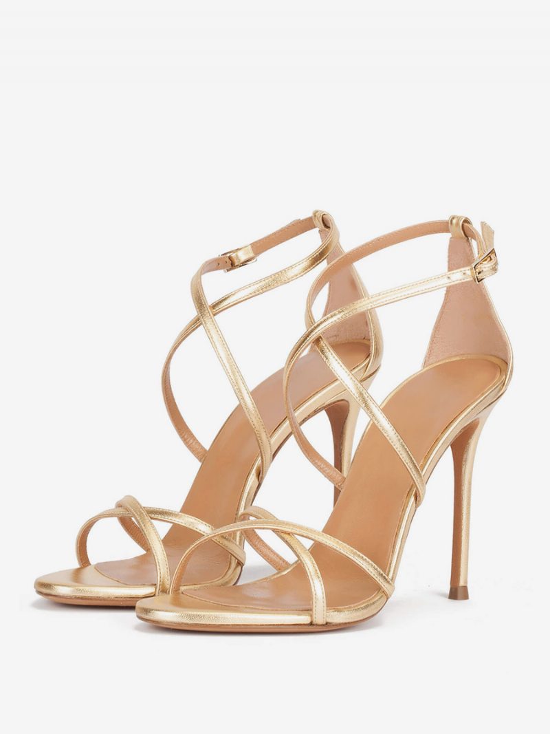 Damen-sandalen Mit Metallic-absatz Runder Zehenbereich Stiletto-absatz Party-schuhe - Hellgold