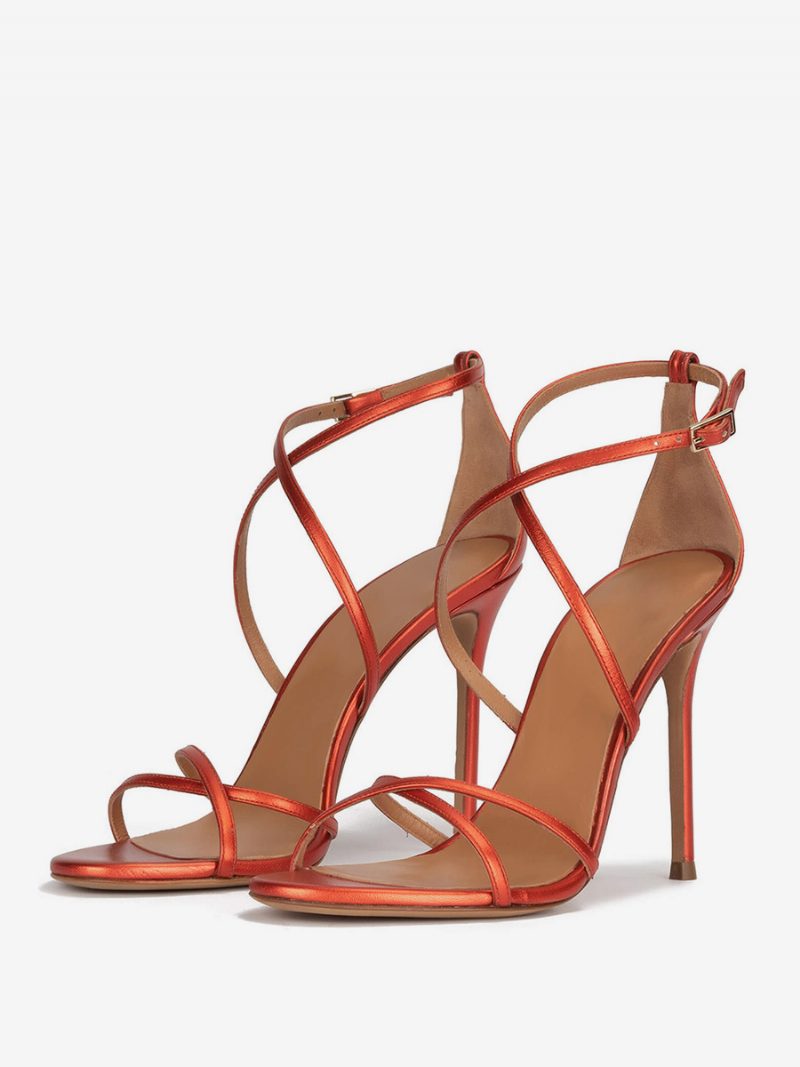 Damen-sandalen Mit Metallic-absatz Runder Zehenbereich Stiletto-absatz Party-schuhe - Orange