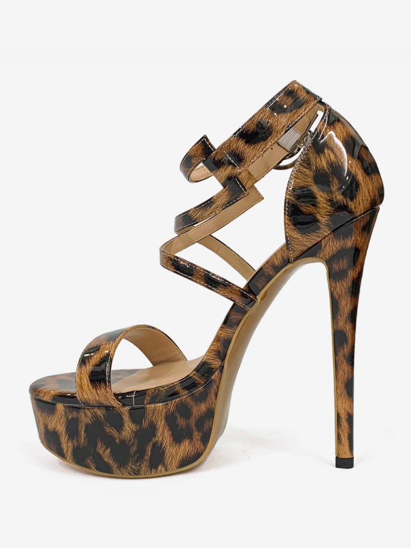 Damen-sandalen Mit Offenem Zehenbereich Stiletto-absatz - Leopard