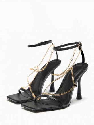 Damen-sandalen Mit Offenem Zehenbereich Stiletto-absatz Pu-leder-sandalen