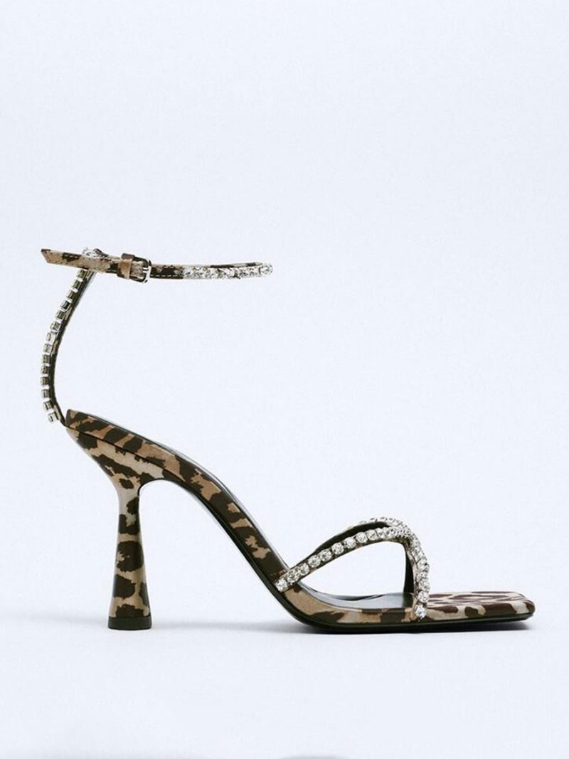 Damen-sandalen Mit Offenem Zehenbereich Stiletto-absatz Pu-leder-sandalen - Leopard