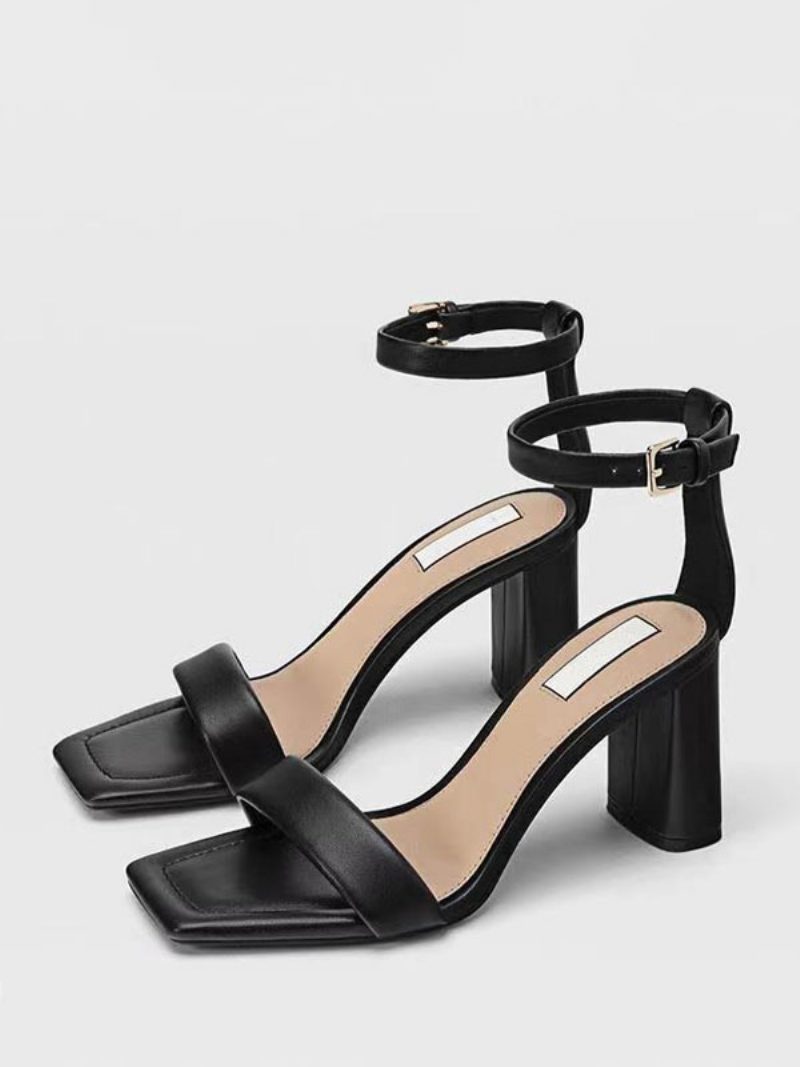 Damen-sandalen Mit Offenem Zehenbereich Und Klobigem Absatz Hochzeitsschuhe - Schwarz