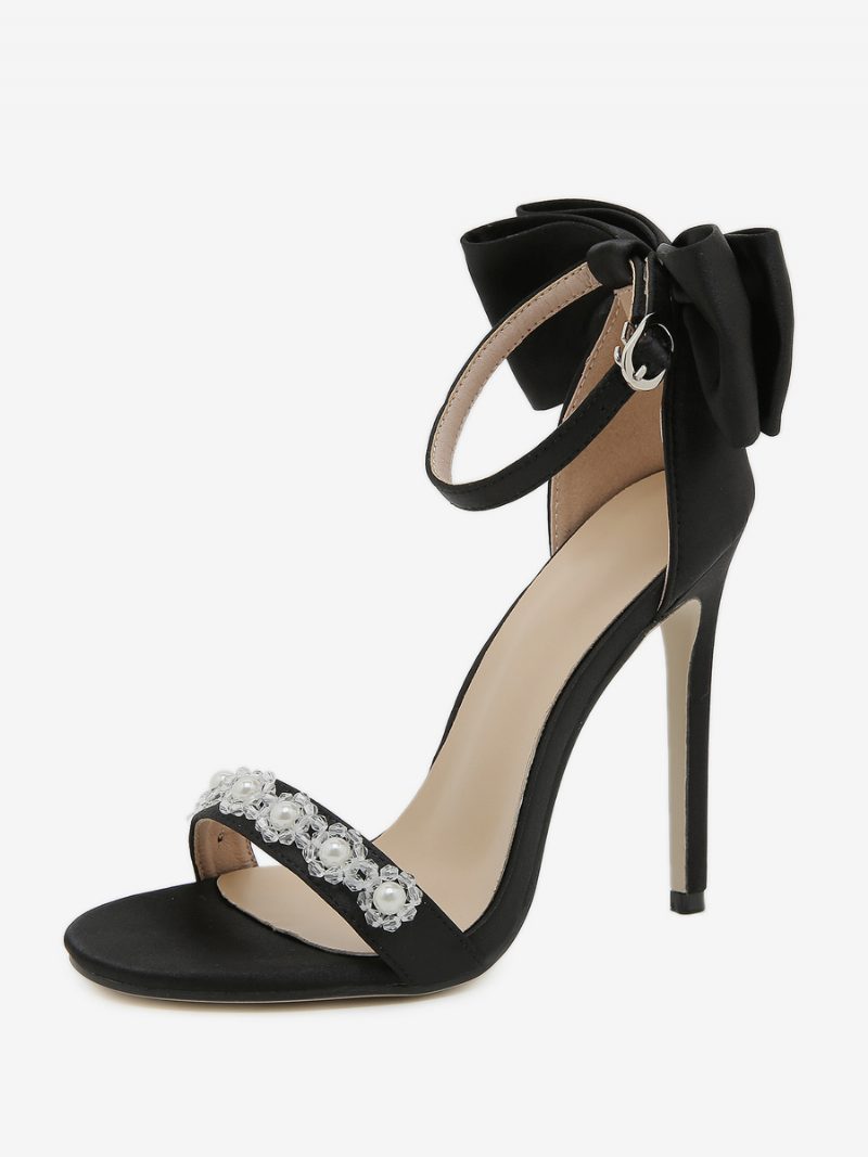 Damen-sandalen Mit Rundem Zehenbereich Stiletto-absatz Satin - Schwarz