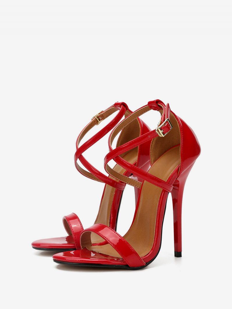 Damen-sandalen Mit Stiletto-absatz Und Überkreuzten Riemen Rot - Rot