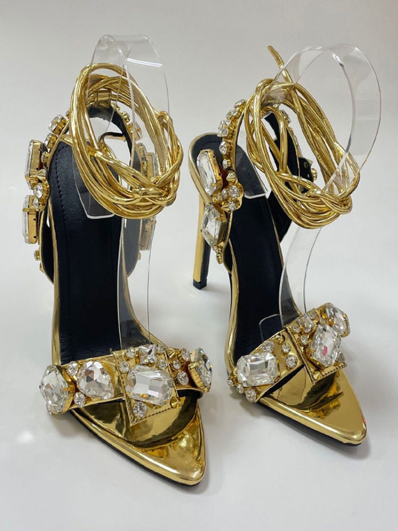 Damen-sandalen Mit Strass-riemchenabsatz - Gold