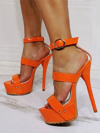 Damen-sandalen Mit Tri-riemen-plateau-stiletto-ballabsatz Orange