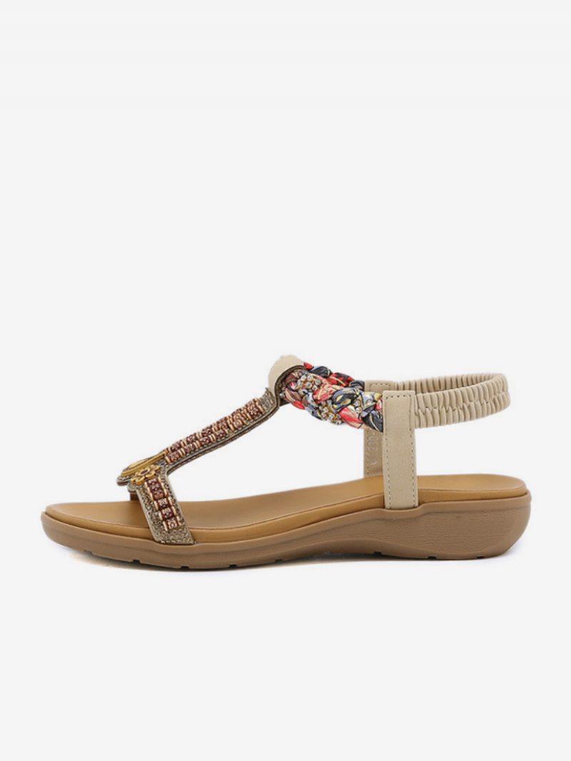 Flache Damen-sandalen Flach Offener Zehenbereich Pu-leder Nieten T-riemen Lässige Slipper-sandalen - Hellgelb