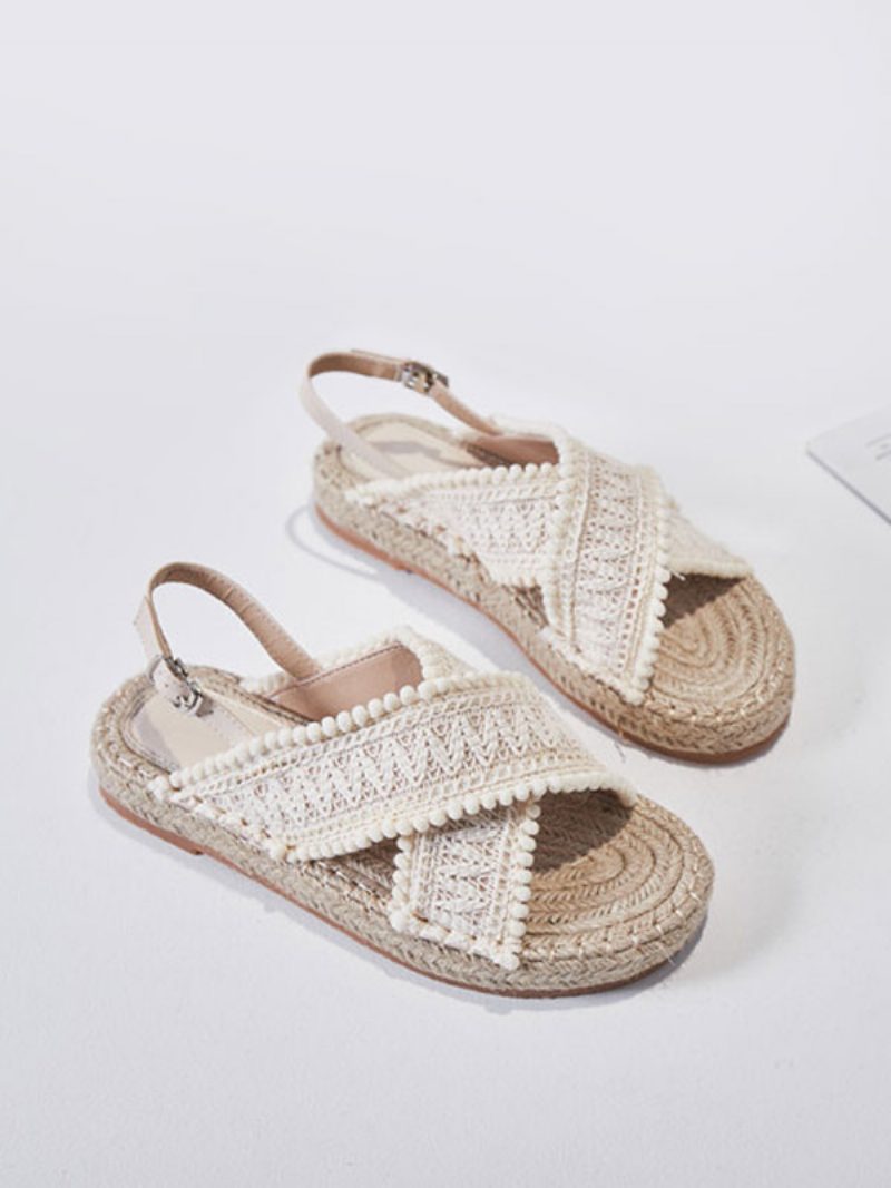 Flache Damensandalen Strandsandalen Runde Zehen Schnürsandalen Boho-hochzeitsschuhe - Hellgelb