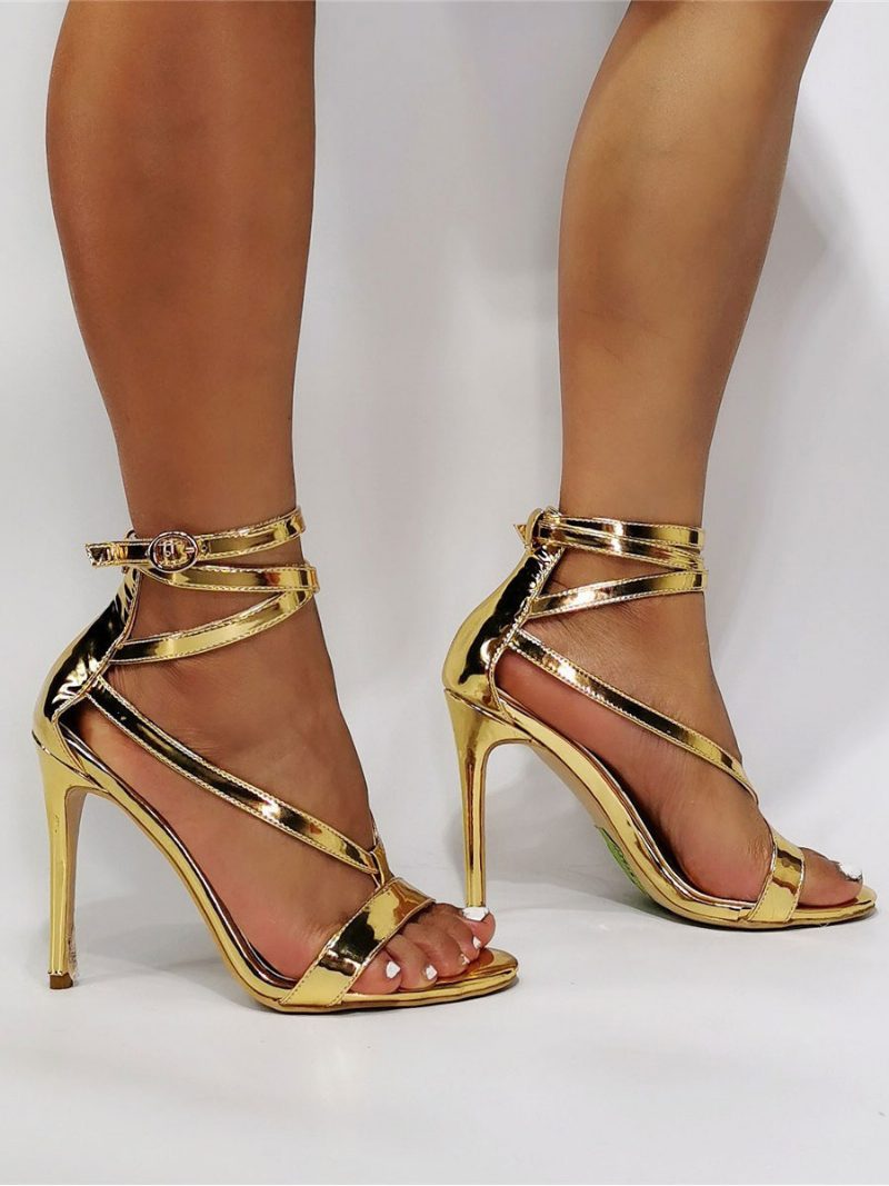 Gold Sexy Riemchenabsätze Stiletto Absatz Abendsandalen Prom Schuhe Für Frauen - Gold