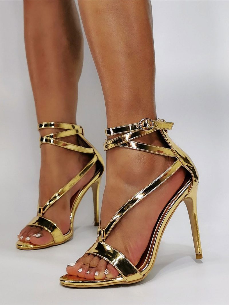 Gold Sexy Riemchenabsätze Stiletto Absatz Abendsandalen Prom Schuhe Für Frauen - Gold