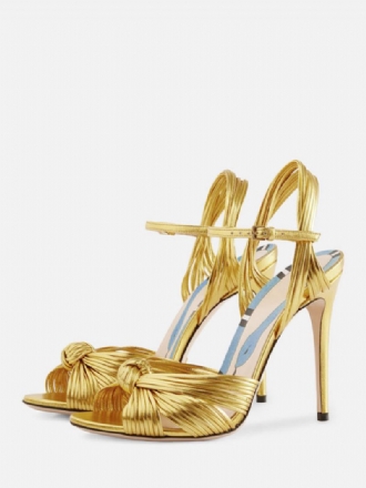 Goldene Damen-sandalen Mit Offenem Zehenbereich Geknoteter Stiletto-absatz Party-schuhe