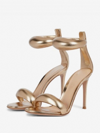 Goldfarbene High-heel-damen-ballsandalen Mit Offener Zehenpartie Und Metallischem Knöchelriemen