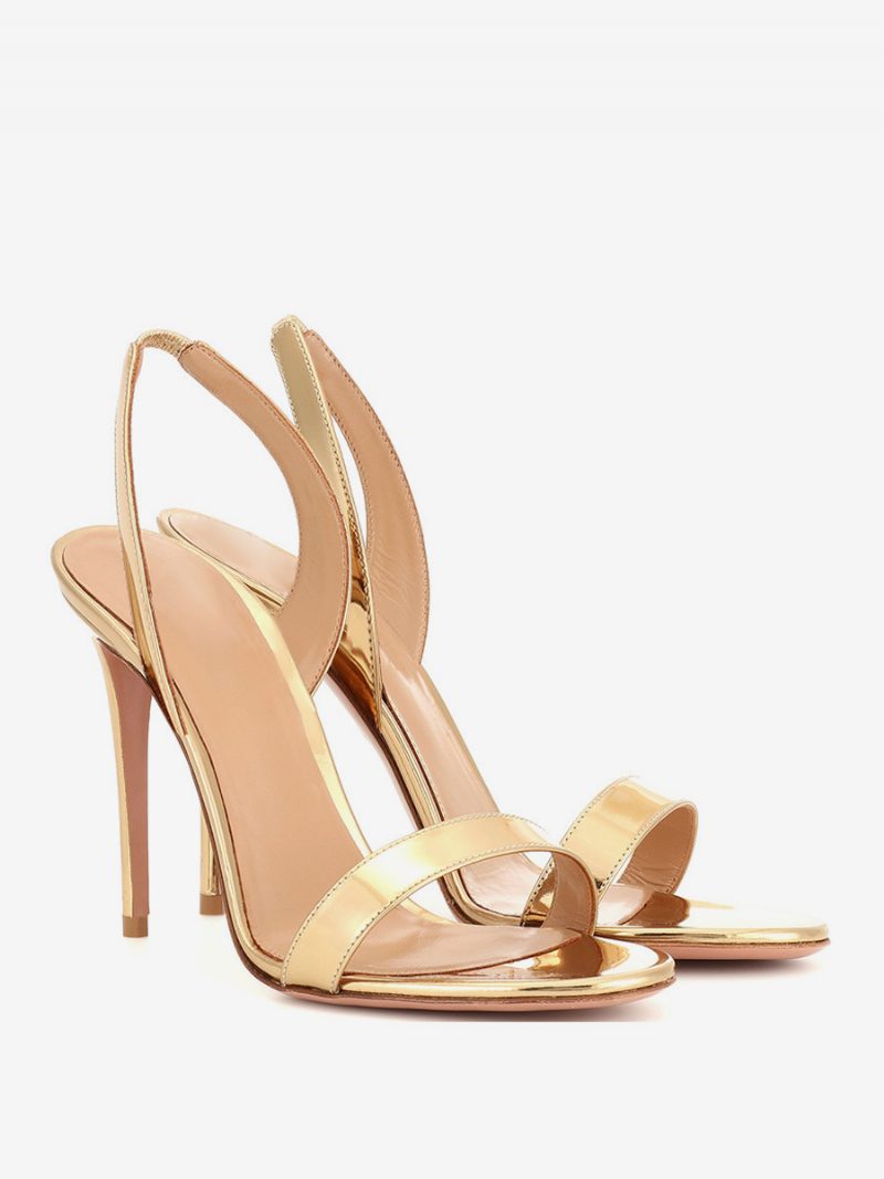 Goldfarbene High-heel-sandalen Für Damen Offener Zehenbereich Ball-slingback-stiletto-absatz Party-schuhe - Gold