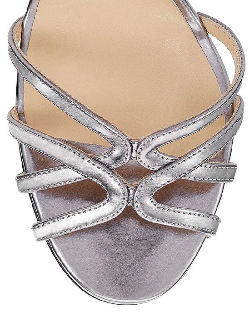 High Heel Sandalen Damen Riemchen Open Toe Slingback Stiletto - Silber