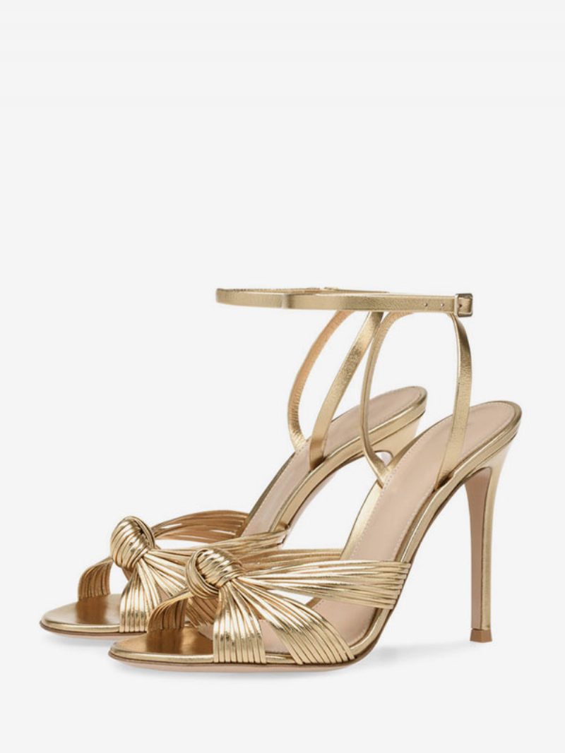 High-heel-sandalen Gold-metallic Mit Geknotetem Design Abschlussballschuhe Damen-partyschuhe