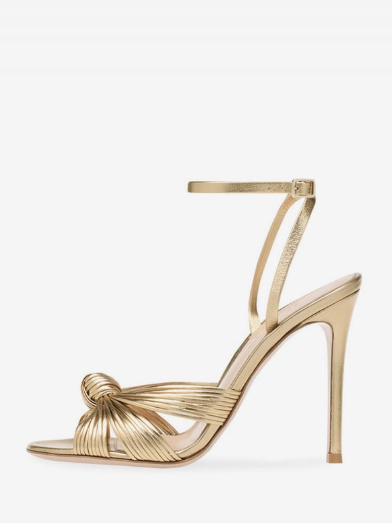 High-heel-sandalen Gold-metallic Mit Geknotetem Design Abschlussballschuhe Damen-partyschuhe - Hell Gold