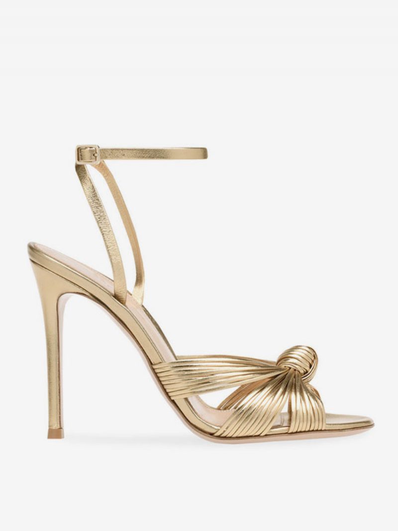 High-heel-sandalen Gold-metallic Mit Geknotetem Design Abschlussballschuhe Damen-partyschuhe - Hell Gold