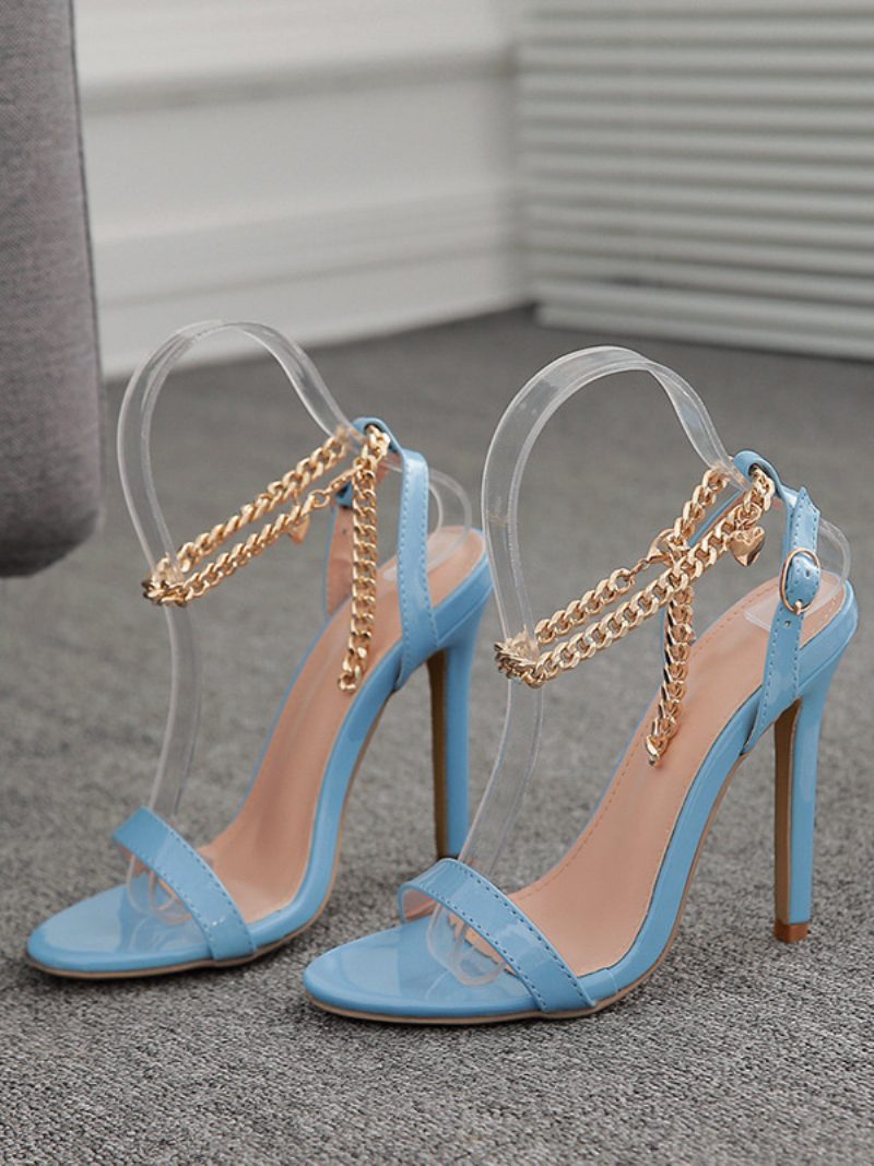 Rosa High-heel-sandalen Für Damen Mit Offener Zehenpartie Und Kettendetail - Blau