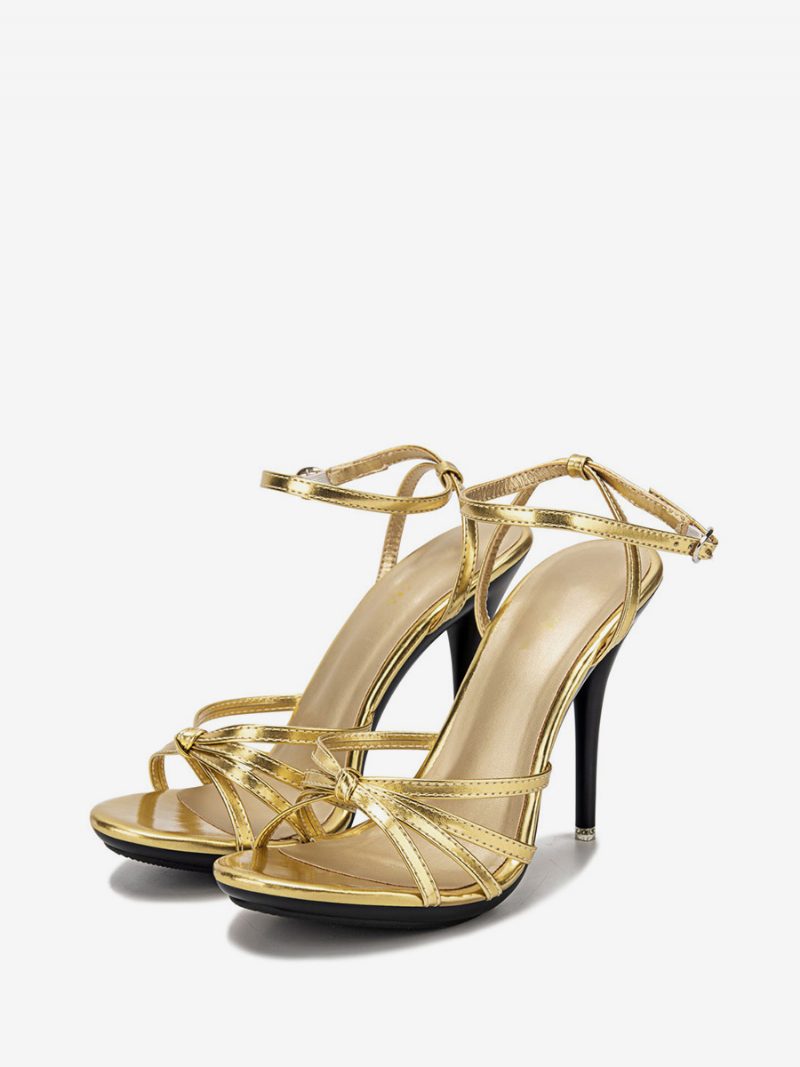 Rote Riemchensandalen Mit Stiletto-absatz Für Damen - Gold