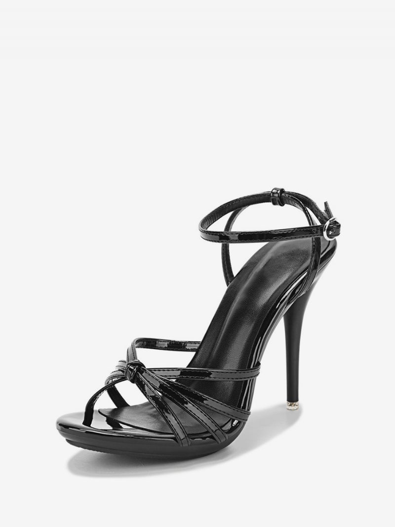 Rote Riemchensandalen Mit Stiletto-absatz Für Damen - Schwarz