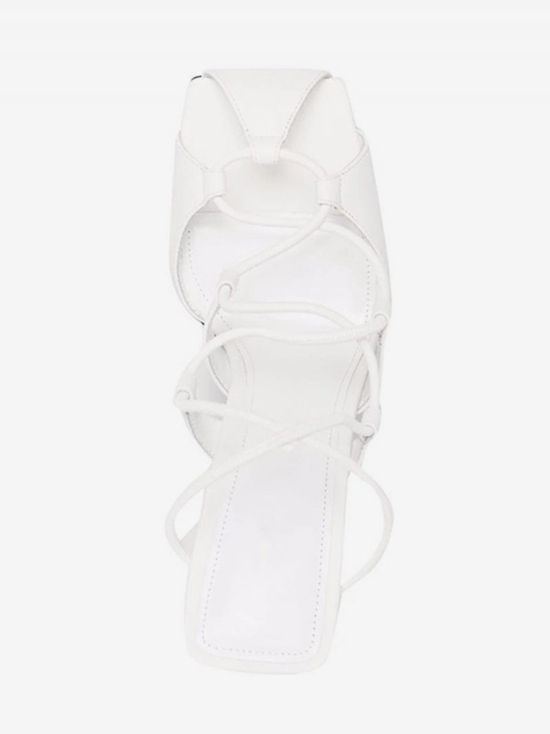 Satin-partyschuhe Blaue Schnür-sandalen Mit Hohem Absatz Für Damen - Weiß