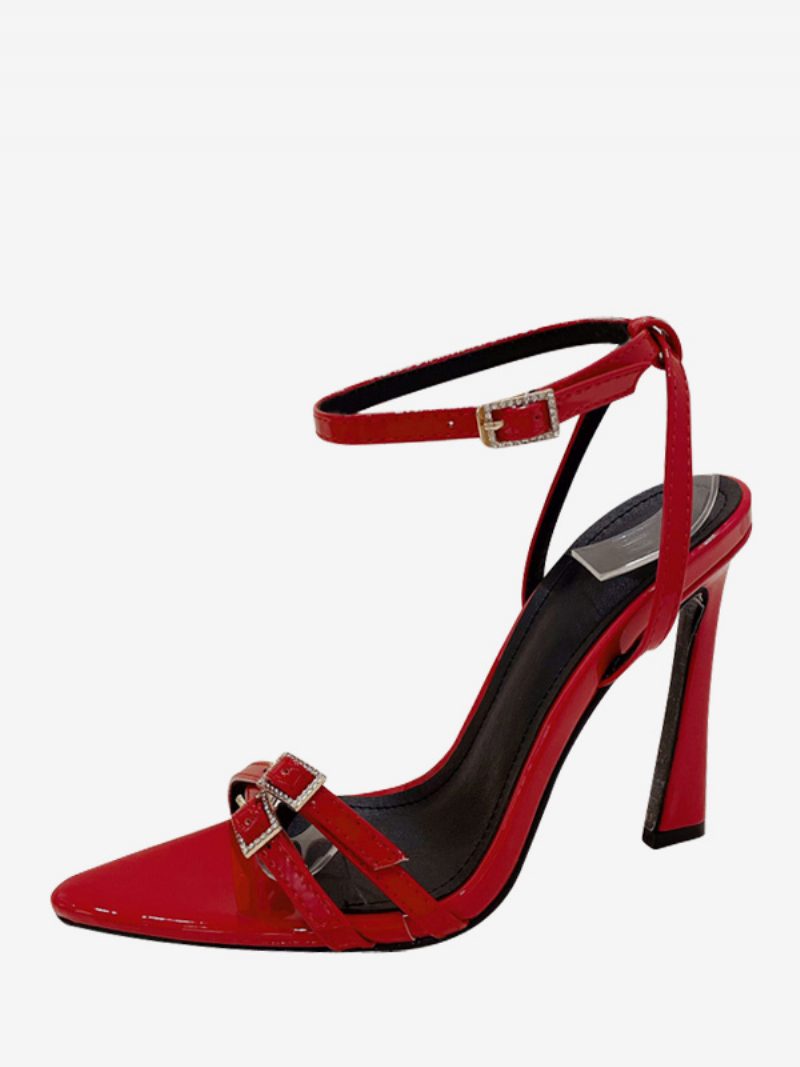 Schwarze High-heel-sandalen Für Damen Schnallendetail Knöchelriemen Stiletto-absatz - Rot