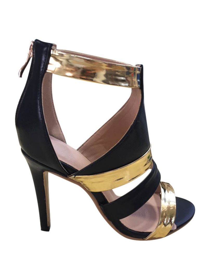 Schwarze Und Goldene High Heels Für Damen Mit Cut-out Stiletto-absatz - Schwarz