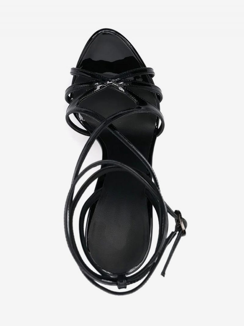 Sexy Damen-sandalen Schwarze Plattform Offene Zehen Riemchen-high-heel-sandalen - Schwarz