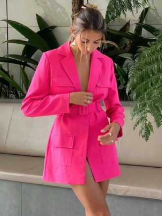 Blazer-jacke Rose Einfarbig Umlegekragen Gürtel Entspannte Passform Frühling Herbst Schickes Blazer-kleid Straßen-oberbekleidung Für Damen