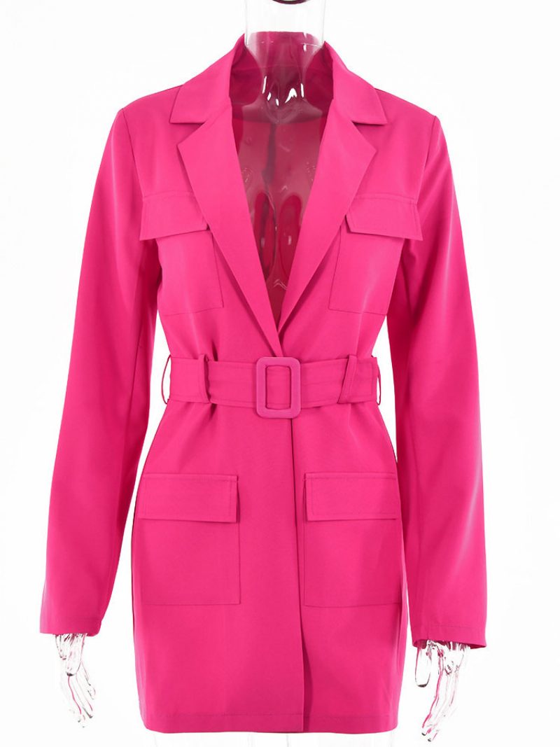 Blazer-jacke Rose Einfarbig Umlegekragen Gürtel Entspannte Passform Frühling Herbst Schickes Blazer-kleid Straßen-oberbekleidung Für Damen - Rose