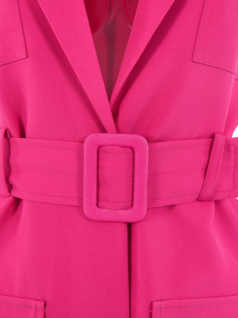 Blazer-jacke Rose Einfarbig Umlegekragen Gürtel Entspannte Passform Frühling Herbst Schickes Blazer-kleid Straßen-oberbekleidung Für Damen - Rose