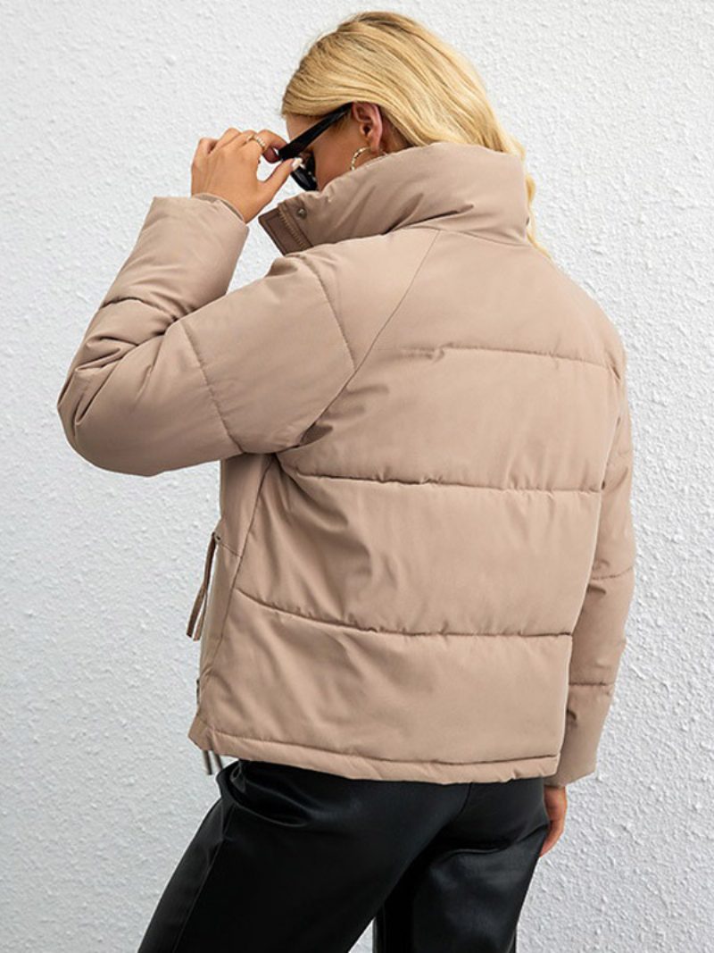 Baumwollgefütterte Jacke Mit Stehkragen Lässige Winter-oberbekleidung Für Damen - Khaki