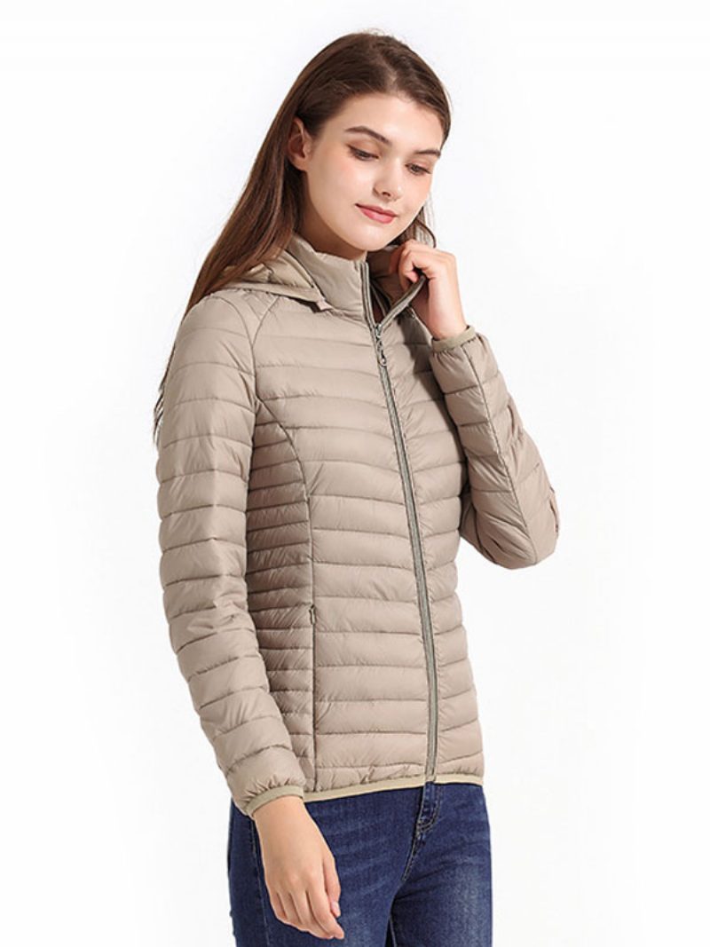 Puffermäntel Rosafarbene Kapuzen-baumwolle Warme Winter-oberbekleidung Für Damen - Beige