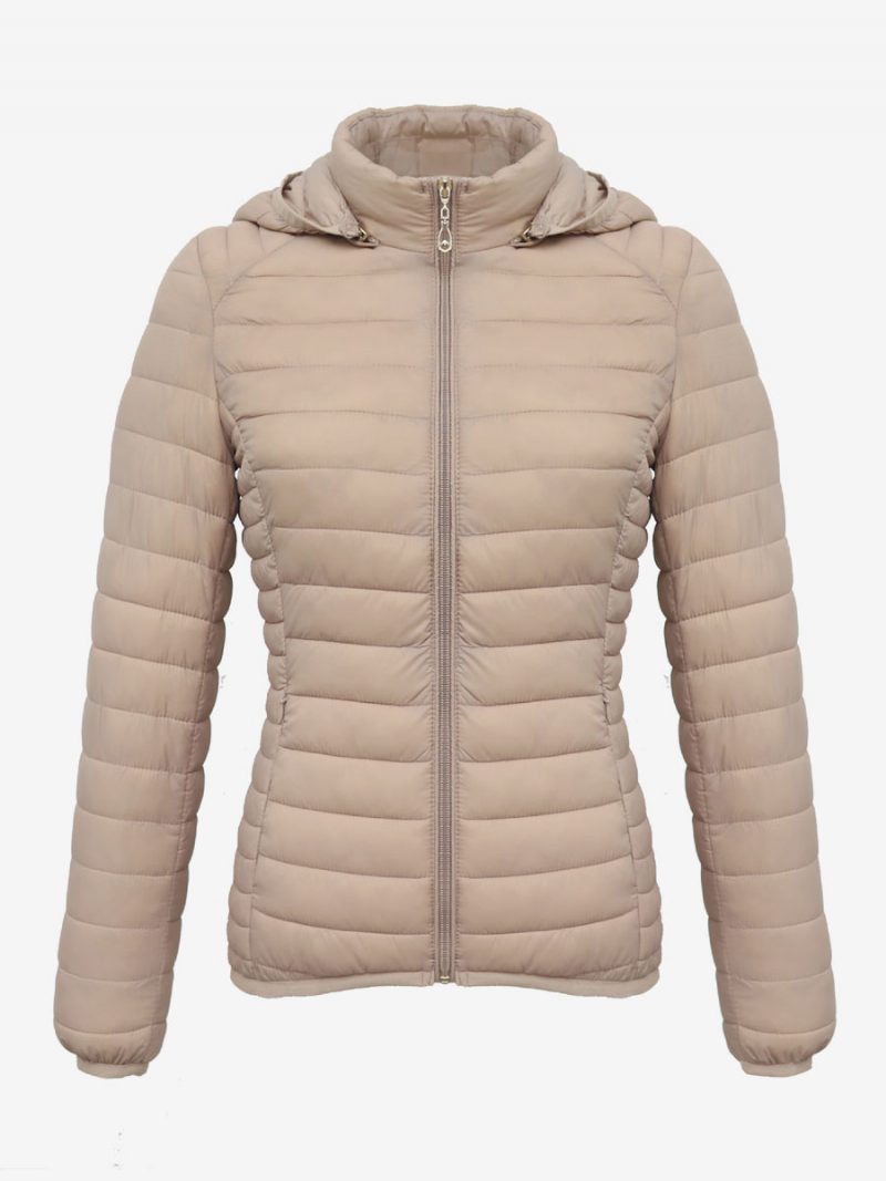 Puffermäntel Rosafarbene Kapuzen-baumwolle Warme Winter-oberbekleidung Für Damen - Beige