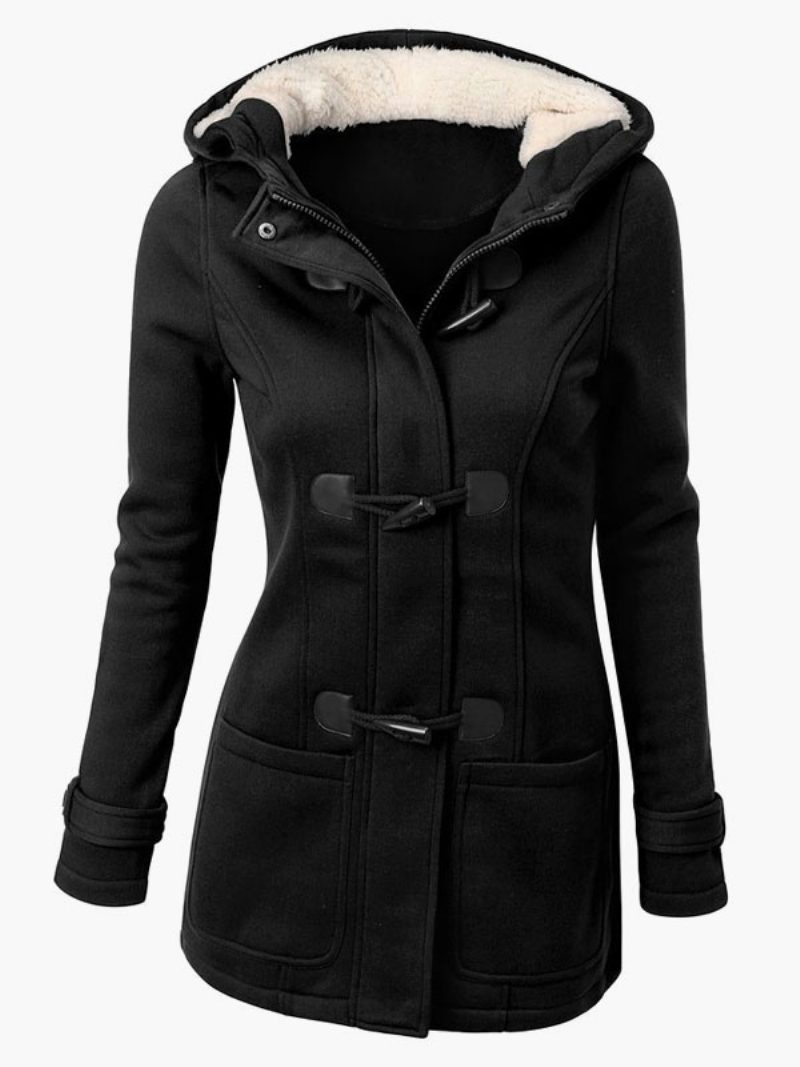 Winterjacken Für Damen Kapuzenpullover Grauer Mantel Oberbekleidung - Schwarz