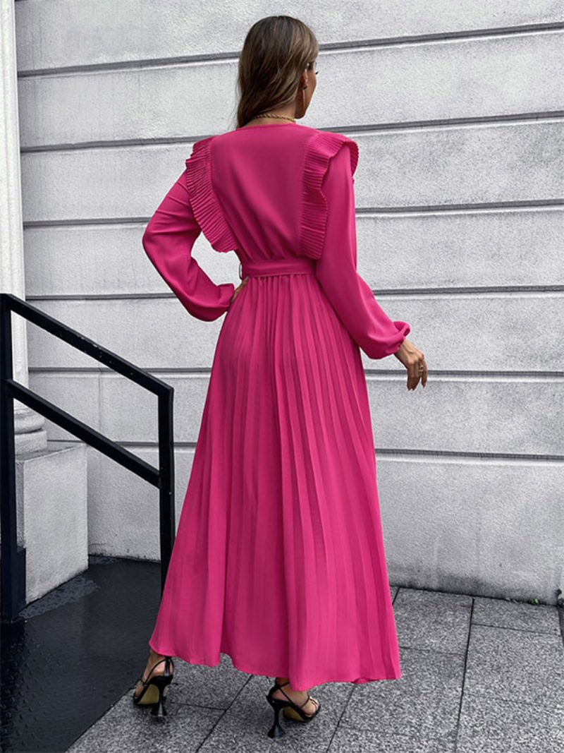 Damen-maxikleid V-ausschnitt Lange Ärmel Langes Kleid - Rose