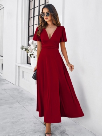 Damen-partykleid V-ausschnitt Kurze Ärmel Schlitz Dating Cocktail-maxikleider