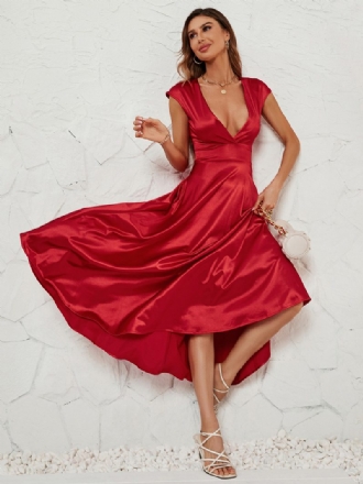 Rotes Partykleid Für Damen Mit Tiefem Ausschnitt Ärmellos A-linie Sexy Abschlussball Dating Maxikleider